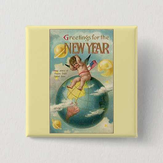 Vintage Feiertage, Grüße für das neue Jahr Button (Vorderseite)