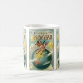 Vintage Feiertage, Grüße für das neue Jahr Kaffeetasse (Mittel)