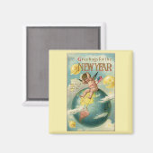 Vintage Feiertage, Grüße für das neue Jahr Magnet (Vorderseite/Rückseite)