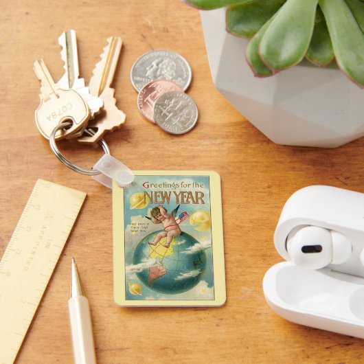Vintage Feiertage, Grüße für das neue Jahr Schlüsselanhänger (Schreibtisch)