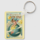 Vintage Feiertage, Grüße für das neue Jahr Schlüsselanhänger (Rückseite)