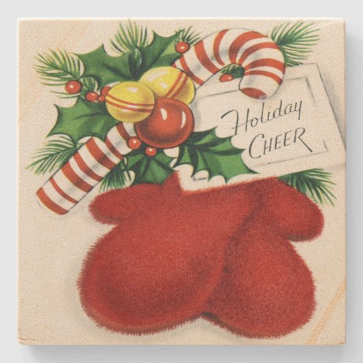 Vintage Feiertags-Beifall-Weihnachtshandschuhe Steinuntersetzer (Vorderseite)