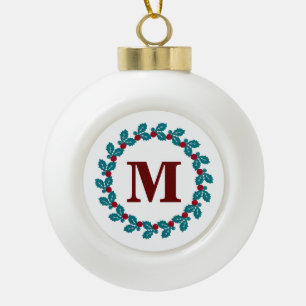 Vintage-Feiertags-Blumenkranz-Monogramm Keramik Kugel-Ornament