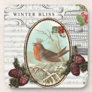 Vintage-Feiertags-Winter-Vogel-Untersetzer Getränkeuntersetzer