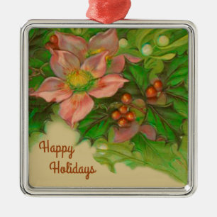 Vintage-Feiertagsflorales, Mistel und Stechpalme Ornament Aus Metall
