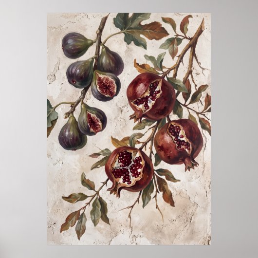Vintage-Feigen-Granatapfel-Botanikposter Poster (Vorne)