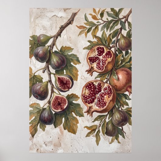 Vintage-Feigen-Granatapfel-Kunstposter Poster (Vorne)