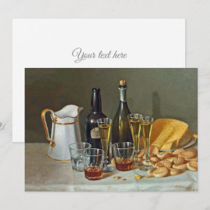 Vintage Feine Kunst Stilleben mit Wein und Käse Karte