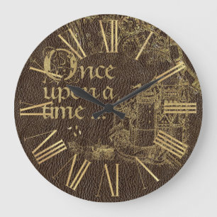 Vintage-Feinmärchenthema Goldene Burg auf Leder Große Wanduhr