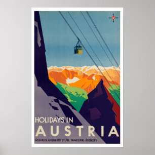 Vintage Ferien in Österreich Gondelbahn Alpen Poster