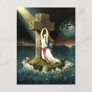 Vintage Festhalten an Christus dem Felsen im Glaub Postkarte