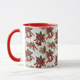 Vintage Festive Christmas Bells Holly Mug Gift Tasse
