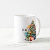 Vintage Festlicher Frohe Weihnachtsbaum Kaffeetasse (VorderseiteRechts)
