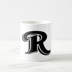 Vintage Fette Schwarz-Weiß-Buchstabe R-Monogramm Kaffeetasse