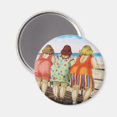Vintage, fettgefleckte Girls am Strand Magnet (Vorderseite/Rückseite)