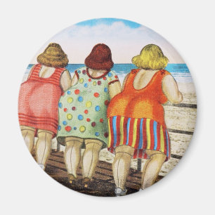 Vintage, fettgefleckte Girls am Strand Magnet