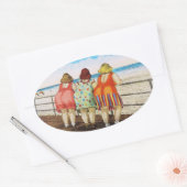 Vintage, fettgefleckte Girls am Strand Ovaler Aufkleber (Umschlag)