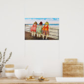 Vintage, fettgefleckte Girls am Strand Poster (Küche)