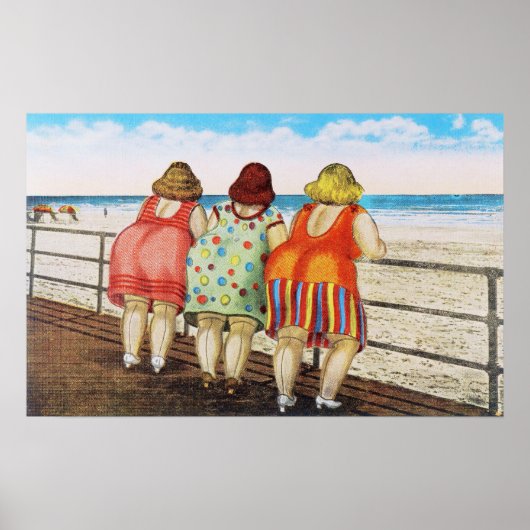 Vintage, fettgefleckte Girls am Strand Poster (Vorne)