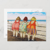 Vintage, fettgefleckte Girls am Strand Postkarte (Vorne/Hinten)