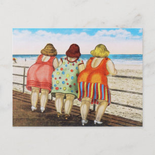 Vintage, fettgefleckte Girls am Strand Postkarte