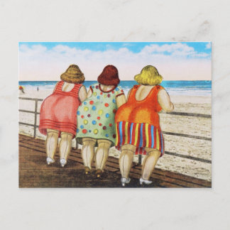 Vintage, fettgefleckte Girls am Strand Postkarte