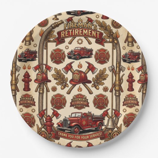 Vintage-Feuerwehr-Ruhestandsfeier  Pappteller (Vorderseite)