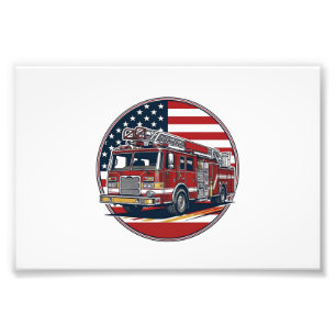 Vintage-Feuerwehrauto Amerikanische Flagge Kreis V Fotodruck