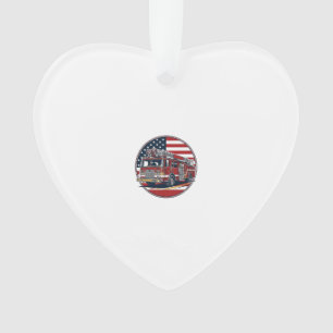 Vintage-Feuerwehrauto Amerikanische Flagge Kreis V Ornament