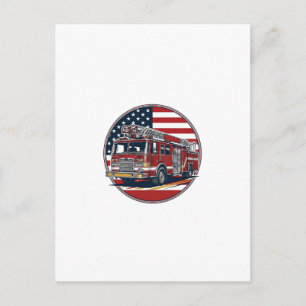 Vintage-Feuerwehrauto Amerikanische Flagge Kreis V Postkarte