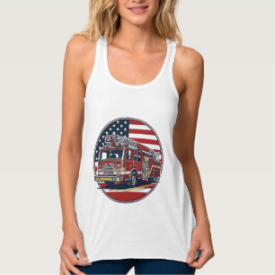 Vintage-Feuerwehrauto Amerikanische Flagge Kreis V Tank Top
