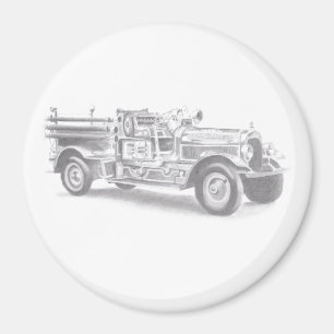 vintage Feuerwehrauto Bleistiftskizze Feuerwehrman Magnet