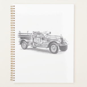 Vintage-Feuerwehrauto Bleistiftskizze Feuerwehrman Planer