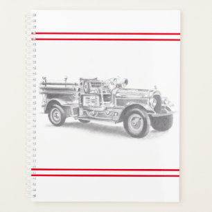 vintage Feuerwehrauto Bleistiftskizze Feuerwehrman Planer