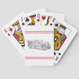 vintage Feuerwehrauto Bleistiftskizze Feuerwehrman Spielkarten