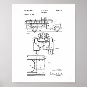 Vintage-Feuerwehrauto-Patentposter, Feuerwehrmann Poster