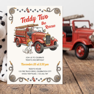 Vintage-Feuerwehrauto Rettung zum 2. Geburtstag Einladung