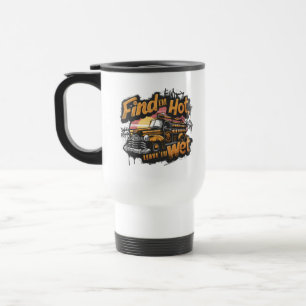 Vintage-Feuerwehrauto-Sonnenuntergangs-Grafik Reisebecher