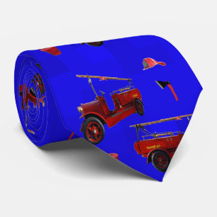 Vintage Feuerwehrautos auf Blau Krawatte