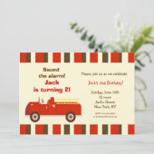 Vintage Feuerwehrfahrzeuge Einladungen zur Geburts (Stehend Vorderseite)