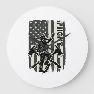Vintage-Feuerwehrmann-Flagge-Kampf-Shirt-Design_1 Große Wanduhr