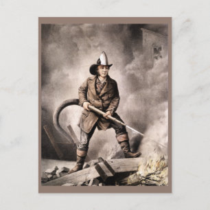 Vintage Feuerwehrmann-Illustration Postkarte