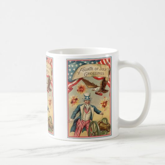 Vintage-Feuerwerk zum 4. Juli mit Onkel Sam Kaffeetasse (Rechts)