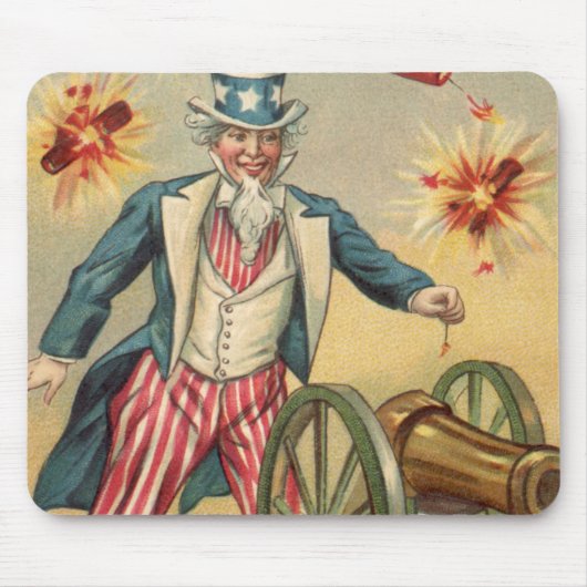 Vintage Feuerwerk zum 4. Juli mit Onkel Sam Mousepad (Vorne)
