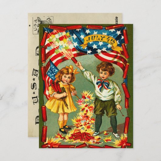 Vintage Feuerwerkskörper und Kinder Postkarte (Vorne/Hinten)