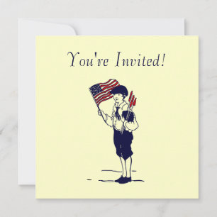 Vintage Feuerwerkskunst und Flag Art - individuell Einladung