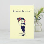 Vintage Feuerwerkskunst und Flag - individuelle Ei Einladung (Stehend Vorderseite)