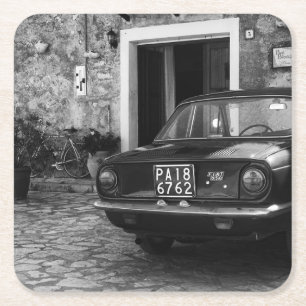 Vintage-FIAT-Auto in Italien in Monochrom Rechteckiger Pappuntersetzer