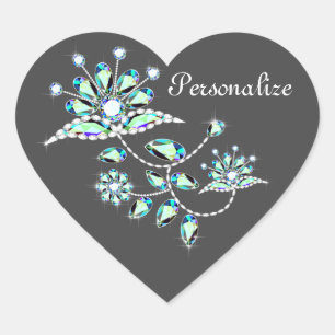 Vintage Fibel Blume Schmuck floral niedlich grau a Herz-Aufkleber