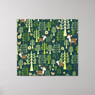 Vintage Fichtenbäume, Hirschmuster. Leinwanddruck